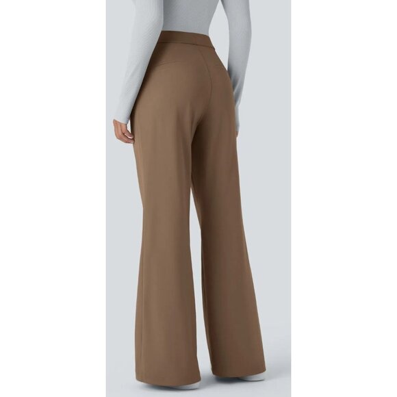 NWT HALARA High Waisted Side Pocket Work Flare Brown Pants-sz Medium - Picture 3 of 10